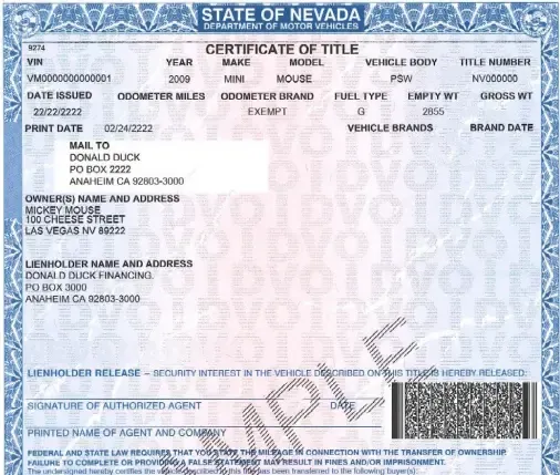 Nevada DMV Title